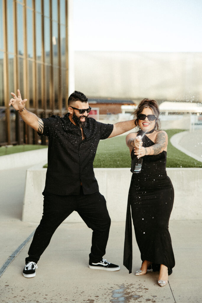 A stylish engagement session using the dramatic curves of the TWA Hotel as a backdrop.