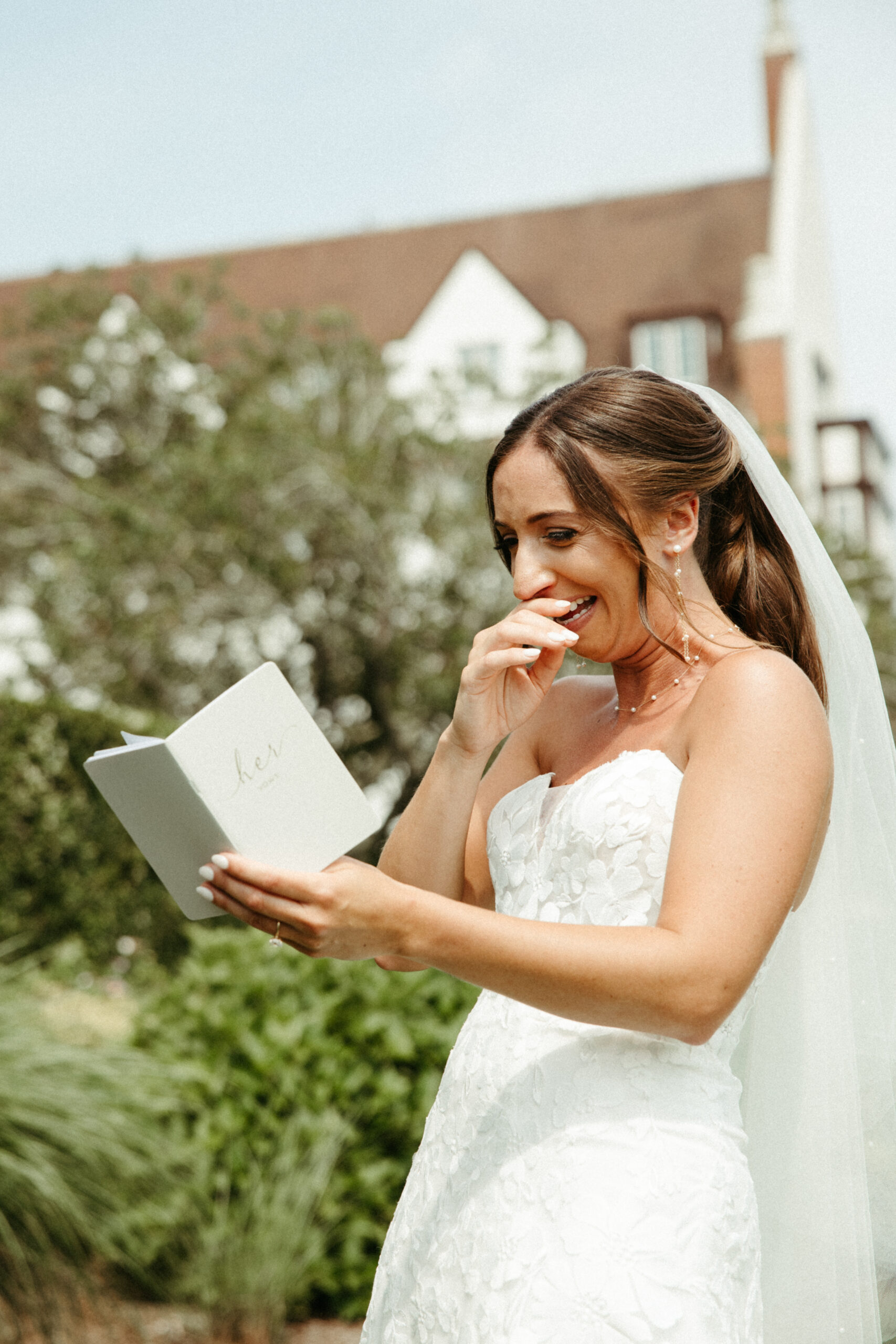 A bride emotionally share her vows with her soon to be husband.